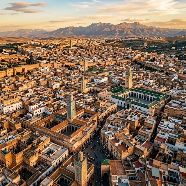 Aerial view of Fez el-Bali medina, the largest car-free urban area in the world