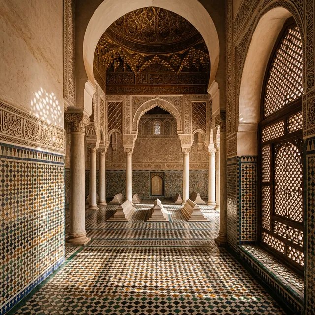 Saadian Tombs Marrakech with intricate geometric tile patterns