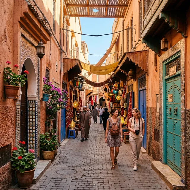 Colourful streets of the Marrakech medina with a safe and welcoming atmosphere