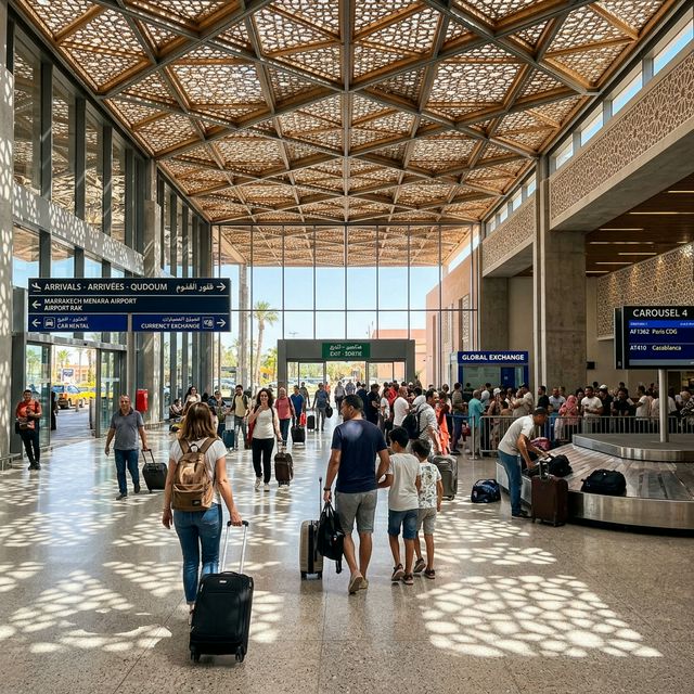Bright airy arrivals hall in Marrakech Menara Airport